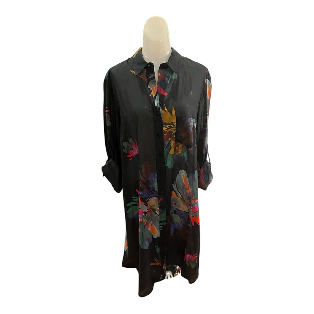 Finley Black Floral Button-Front Blouse
